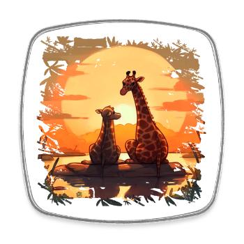 Giraffenfamilie genießt den Sonnenuntergang - Viereckiger Kühlschrankmagnet - Weiß - Vorne