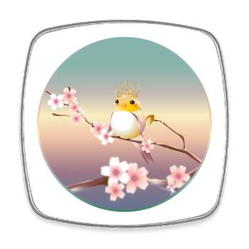 Kanarienvogel mit Krone auf Kirschblüten Ast - Viereckiger Kühlschrankmagnet - Weiß - Vorne