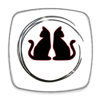 Rot / Schwarze Zwillings Katzen - Viereckiger Kühlschrankmagnet - Weiß - Vorne