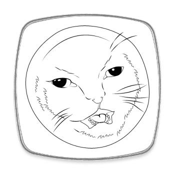 Cute Funny Cat Face – Hehe Cat Meme Lineart - Square fridge magnet - white - Front