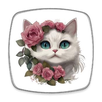 Cute White Cat With Big Eyes - Square fridge magnet - white - Front
