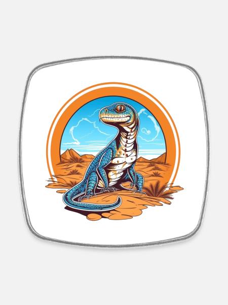 Lizard in Desert Landscape Design - Square fridge magnet - white