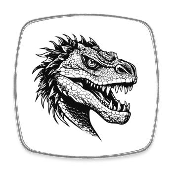 Drachenkopf Illustration schwarz Weiß - Viereckiger Kühlschrankmagnet - Weiß - Vorne