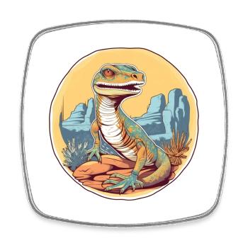 Dinosaures dans le panorama du désert - Magnet carré - blanc - Devant