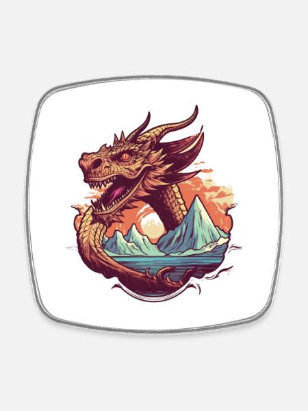 Legendary dragon dream with mountain panorama - Square fridge magnet - white