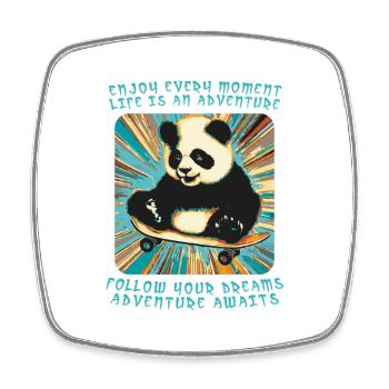 Panda's Adventure on Wheels - Square fridge magnet - white - Front