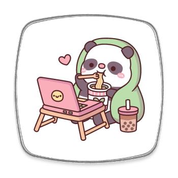 Süßer Panda chillt mit Nudeln und Bubble Tea - Viereckiger Kühlschrankmagnet - Weiß - Vorne