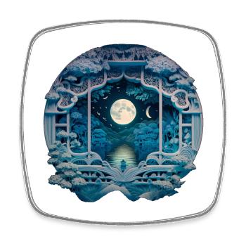 Moonlit night in the blue garden pavilion - Square fridge magnet - white - Front