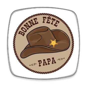 Bonne fête papa. Joyeuse fête des pères western - Magnet carré - blanc - Devant