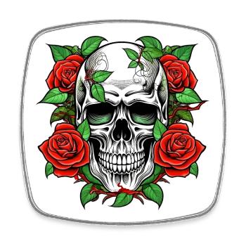 Skull and Roses Tattoo-Wappen - Viereckiger Kühlschrankmagnet - Weiß - Vorne
