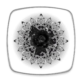 Gotisches Rosetten Ornament mit schwarzer Rose - Viereckiger Kühlschrankmagnet - Weiß - Vorne