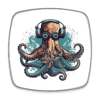 Cooler Nerdy Oktopus mit Brille und Kopfhörern - Viereckiger Kühlschrankmagnet - Weiß - Vorne