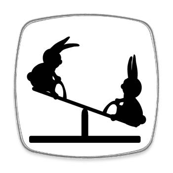 CHILDREN'S PLAYGROUND SWINGS - BUNNY SEESAWS - Square fridge magnet - white - Front