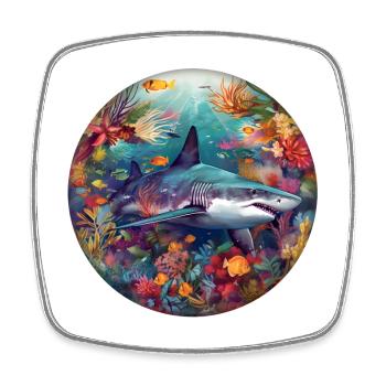 Underwater Shark in Coral Reef Circular Picture - Square fridge magnet - white - Front