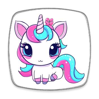 Licorne kawaii mignonne - Magnet carré - blanc - Devant