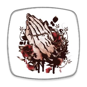 deux mains priant avec le chapelet et les roses - Magnet carré - blanc - Devant