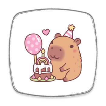 Niedlicher Capybara-Regenbogen-Geburtstagskuchen und Luftballon - Viereckiger Kühlschrankmagnet - Weiß - Vorne