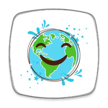 Smiling Earth Design fröhlicher Globus - Viereckiger Kühlschrankmagnet - Weiß - Vorne