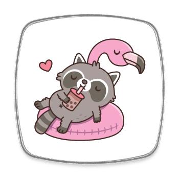 Cute Raccoon Chilling On Flamingo Pool Float - Square fridge magnet - white - Front