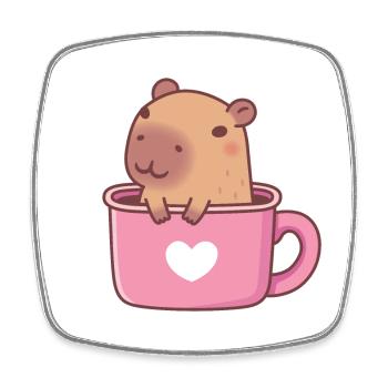 Süßes Capybara in einer Tasse - Viereckiger Kühlschrankmagnet - Weiß - Vorne