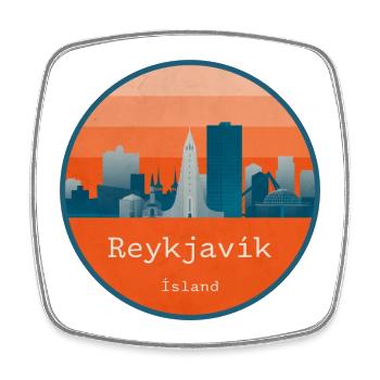 Reykjavík Skyline – Iceland Retro Design - Square fridge magnet - white - Front