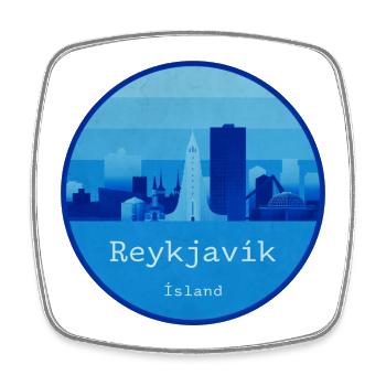 Reykjavík Skyline Blau Rundlogo - Viereckiger Kühlschrankmagnet - Weiß - Vorne