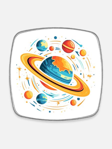 Space Galaxy Planets - Square fridge magnet - white
