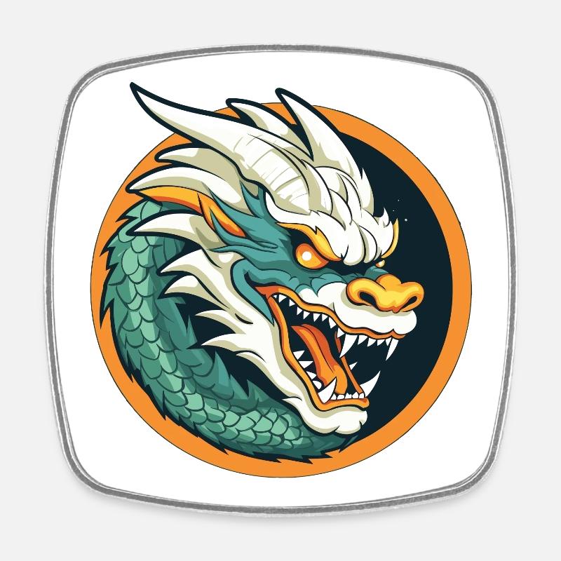 Dragevåben: Ember Dragon Emblem - Fyrkantig kylskåpsmagnet - vit