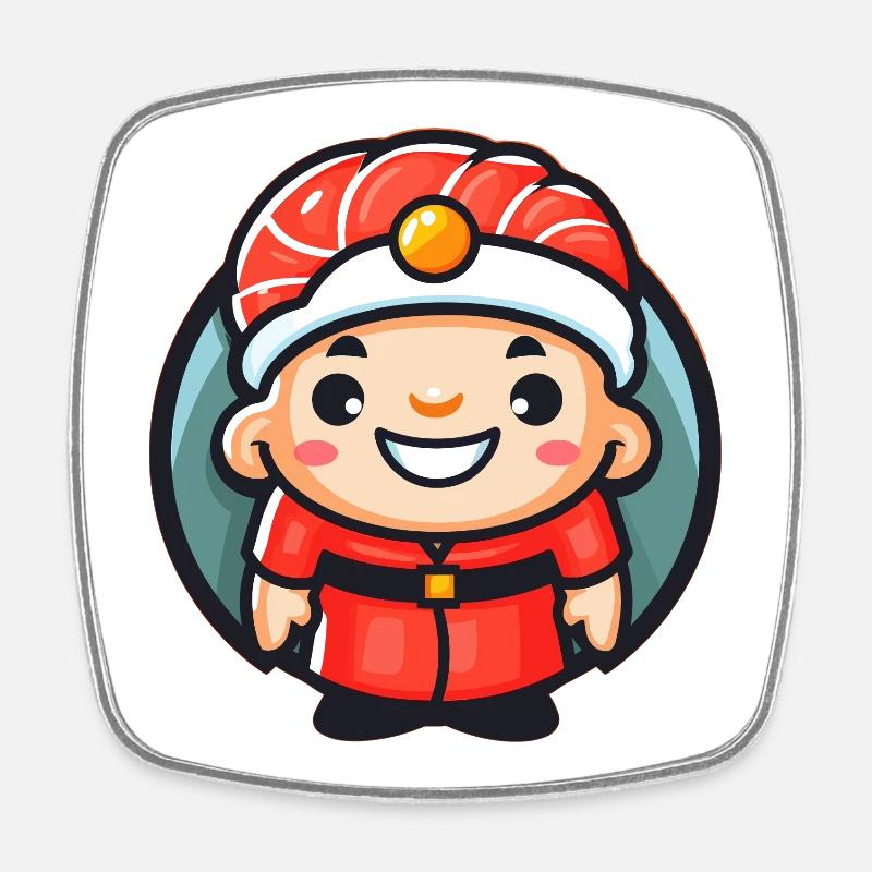 Sushi Chef Mascot - Square fridge magnet - white