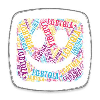 LGBTQIA+ Smiling T-Shirt Face Word Cloud Gay Pride - Square fridge magnet - white - Front