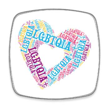 LGBTQIA+ Double Heart Word Cloud Gay Pride T-Shirt - Square fridge magnet - white - Front