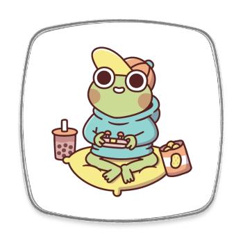Cute Gamer Frog In Hoodie Playing Video Games - Square fridge magnet - white - Front