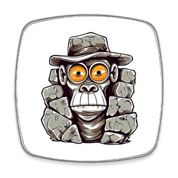 Stone Age Monkey T-Shirt Design - Square fridge magnet - white - Front