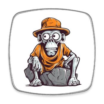 Skull Affe mit Hut und T-Shirt - Viereckiger Kühlschrankmagnet - Weiß - Vorne