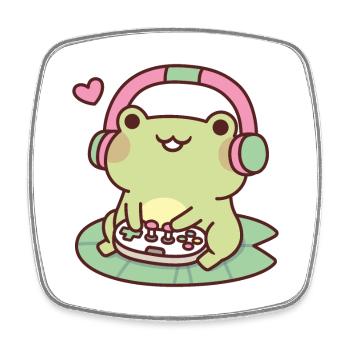 Cute Gamer Frog Loves Playing Video Games - Square fridge magnet - white - Front