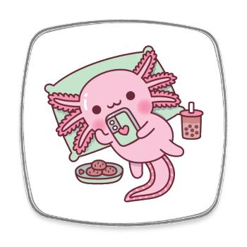 Mignon Axolotl Chilling avec téléphone portable - Magnet carré - blanc - Devant