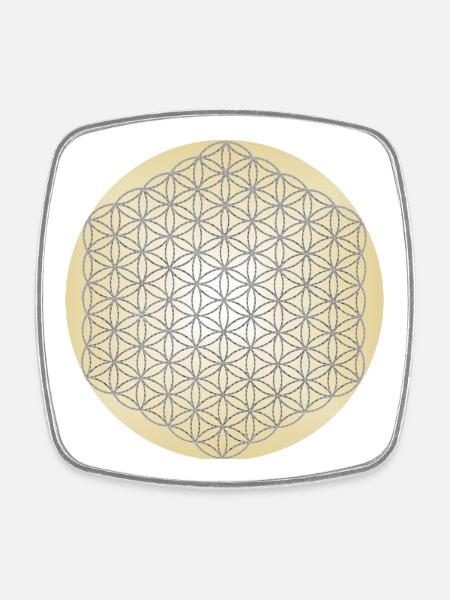 Fleur de Vie Argent - 5ème Dimension - Mandala - Magnet carré - blanc