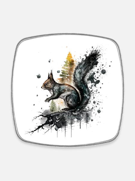 Wildlife art with watercolor effect - Square fridge magnet - white
