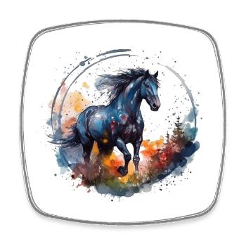 Imprimé de cheval au galop coloré - Magnet carré - blanc - Devant