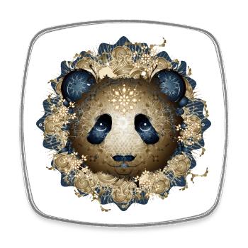 Beautiful panda bear head in gold and blue tones - Square fridge magnet - white - Front