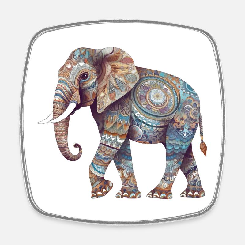 Colorful Mandala Elephant - Square fridge magnet - white