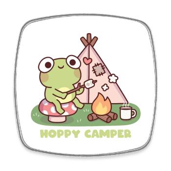 Mignonne grenouille au Campfire Hoppy Camper Pun - Magnet carré - blanc - Devant