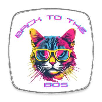 Design rétro chat avec lunettes de soleil - Magnet carré - blanc - Devant