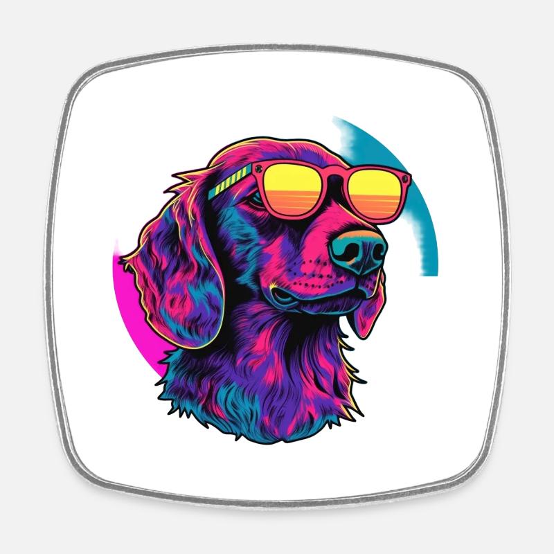 Neon Hund mit Sonnenbrille - Viereckiger Kühlschrankmagnet - Weiß