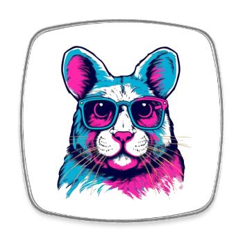 Neonfarben-Hund mit Sonnenbrille - Viereckiger Kühlschrankmagnet - Weiß - Vorne