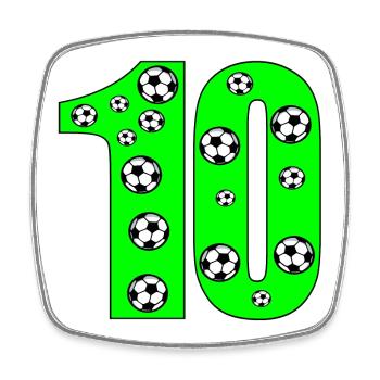 Zahl 10 - Zehn - Fussball - 10. Kindergeburtstag - Viereckiger Kühlschrankmagnet - Weiß - Vorne