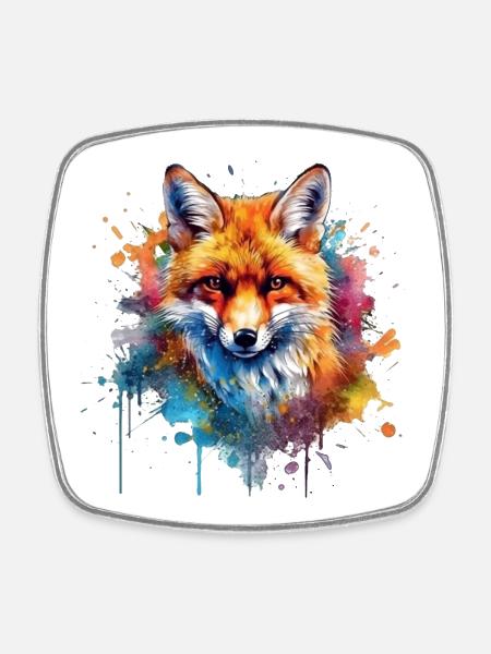 Fox Portrait in Color Explosion - Square fridge magnet - white