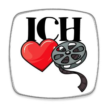 Herz Statement Ich Liebe Movies Kino Filme Serien - Viereckiger Kühlschrankmagnet - Weiß - Vorne