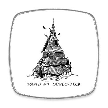 Norwegische Stabkirche - Viereckiger Kühlschrankmagnet - Weiß - Vorne