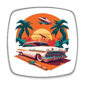 Palm Trees Sunset Car Vacation American - Square fridge magnet - white - Front